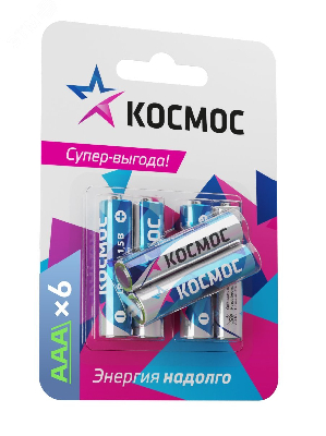 Батарейка  LR03 (АAA) 1.5V Alkaline 6BL, КОСМОС