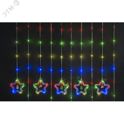 Гирлянда новогодняя светодиодная NGF-D035-03 бахрома звезды и фигурки RGBY 3*0.6м IP20