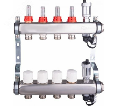 Группа коллекторная со встроенными расходомерами в сборе 1' х 4 выхода евроконус 3/4' из нержавеющей стали