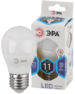 Лампа светодиодная Эра LED P45-11W-840-E27 (диод, шар, 11Вт, нейтр, E27)