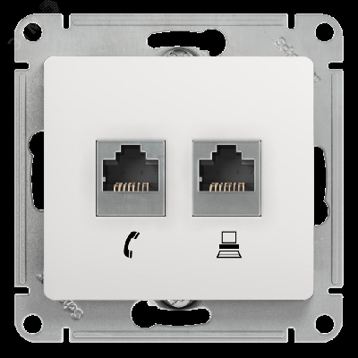 GLOSSA Розетка телефон/компьютер RJ11+RJ45 категория 5е в рамку белая