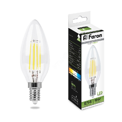 Лампа светодиодная LED 5вт Е14 белый свеча FILAMENT