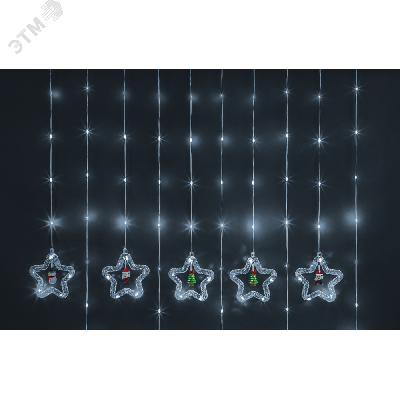 Гирлянда новогодняя светодиодная NGF-D035-02 бахрома звезды и фигурки CW 3*0.6м IP20