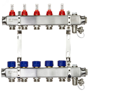 Коллекторная группа SSM-5RF set 5 контуров 1' x 3/4' с расходомерами и кронштейнами