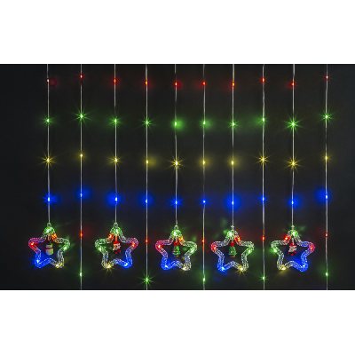 Гирлянда новогодняя светодиодная NGF-D035-03 бахрома звезды и фигурки RGBY 3*0.6м IP20